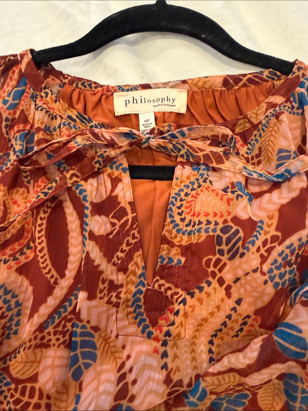 Philosophy Rust Multi-Color Printed Peasant Blouse - Picture 5 of 5